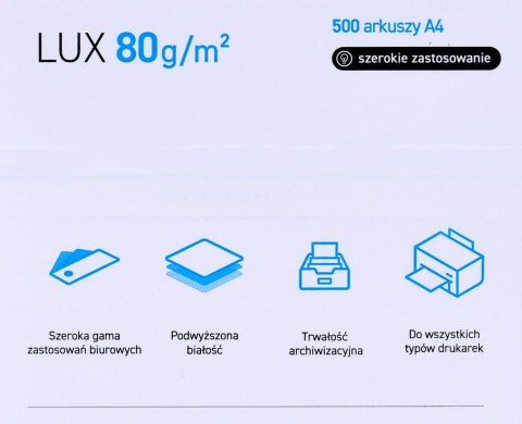 Papier xero ksero biurowy POLLUX (A4; 80g/m2; 500 szt.arkuszy; kolor biały, matowy)