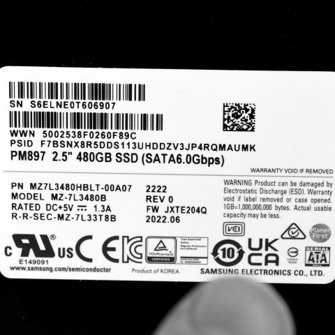 Dysk SSD Samsung PM897 480GB SATA 2.5" MZ7L3480HBLT-00A07 (DWPD 3) Dysk SSD Samsung PM897 480GB SATA 2.5" MZ7L3480HBLT-00A07 (DWPD 3)