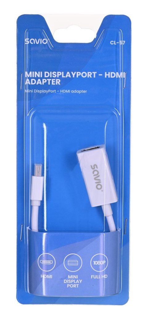 Adapter SAVIO cl-57 (Mini DisplayPort M - HDMI F; 0,10m; kolor biały) Adapter SAVIO cl-57 (Mini DisplayPort M - HDMI F; 0,10m; kolor biały)