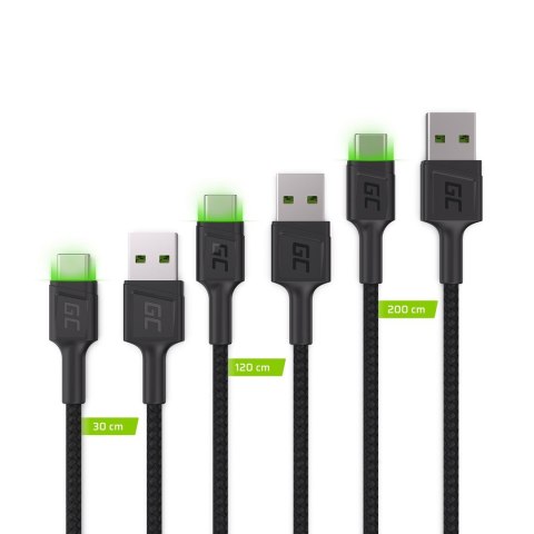 GREEN CELL ZESTAW KABLI KABGCSET01 3X KABEL GC RAY USB - USB-C 30CM, 120CM, 200CM, ZIELONY LED GREEN CELL ZESTAW KABLI KABGCSET01 3X KABEL GC RAY USB - USB-C 30CM, 120CM, 200CM, ZIELONY LED