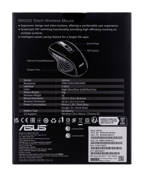 Mysz Asus Silent Wireless Mouse Rose Gold MW202 bezprzewodowa różowo-złota