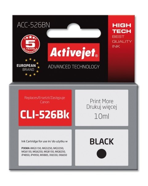 Activejet ACC-526BN Tusz (zamiennik Canon CLI-526Bk; Supreme; 10 ml; czarny) Activejet ACC-526BN Tusz (zamiennik Canon CLI-526Bk; Supreme; 10 ml; czarny)
