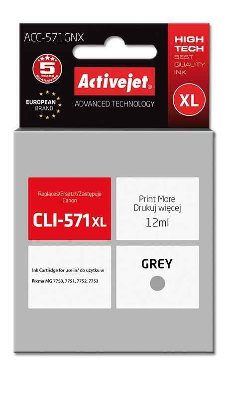 Activejet ACC-571GNX Tusz (zamiennik Canon CLI-571XLG; Supreme; 12 ml; szary) Activejet ACC-571GNX Tusz (zamiennik Canon CLI-571XLG; Supreme; 12 ml; szary)