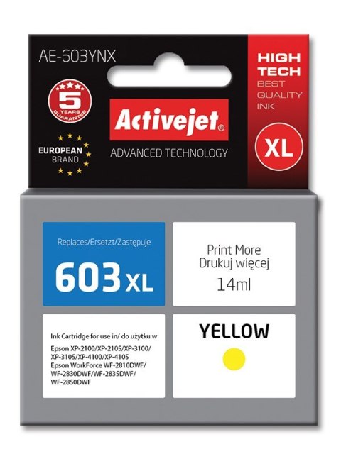 Activejet AE-603YNX Tusz (zamiennik Epson 603XL T03A44; Supreme; 14 ml; żółty) Activejet AE-603YNX Tusz (zamiennik Epson 603XL T03A44; Supreme; 14 ml; żółty)