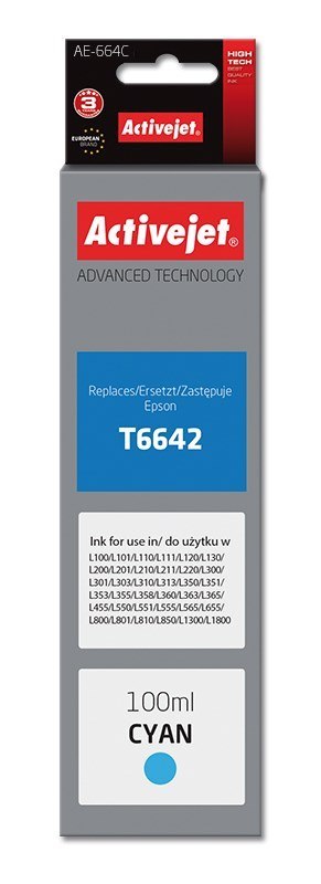 Activejet AE-664C Tusz (zamiennik Epson T6642; Supreme; 100 ml; niebieski) Activejet AE-664C Tusz (zamiennik Epson T6642; Supreme; 100 ml; niebieski)