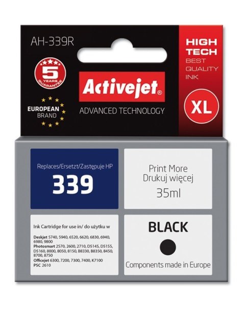 Activejet AH-339R Tusz (zamiennik HP 339 C8767EE; Premium; 35 ml; czarny) Activejet AH-339R Tusz (zamiennik HP 339 C8767EE; Premium; 35 ml; czarny)