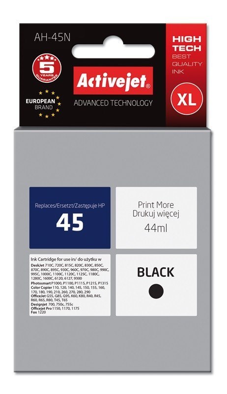 Activejet AH-45N Tusz (zamiennik HP 45 51645A; Supreme; 44 ml; czarny) Activejet AH-45N Tusz (zamiennik HP 45 51645A; Supreme; 44 ml; czarny)