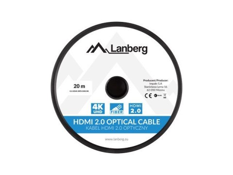 LANBERG KABEL HDMI M/M V2.0 20M OPTYCZNY AOC CA-HDMI-20FB-0200-BK LANBERG KABEL HDMI M/M V2.0 20M OPTYCZNY AOC CA-HDMI-20FB-0200-BK