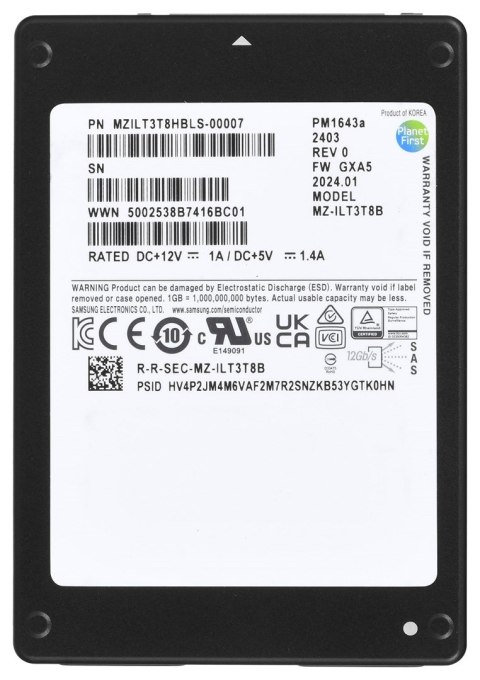 Dysk SSD Samsung PM1643a 3.84TB 2.5" SAS 12Gb/s MZILT3T8HBLS-00007 (DWPD 1) Dysk SSD Samsung PM1643a 3.84TB 2.5" SAS 12Gb/s MZILT3T8HBLS-00007 (DWPD 1)