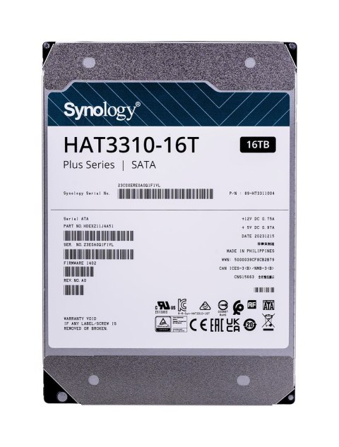 Synology HDD Plus Series (16 TB; 3.5"; SATA) HAT3310-16T Synology HDD Plus Series (16 TB; 3.5"; SATA) HAT3310-16T