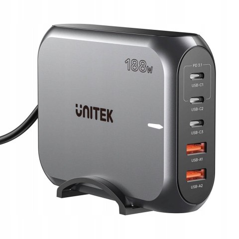UNITEK ŁADOWARKA SIECIOWA 2X USB-A 3X USB-C GAN PD 3.1 188W