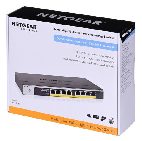 Switch Netgear GS108PP-100EUS 8p PoE 123W (PoE+: 8p) Unmanaged Gigabit Switch Netgear GS108PP-100EUS 8p PoE 123W (PoE+: 8p) Unmanaged Gigabit