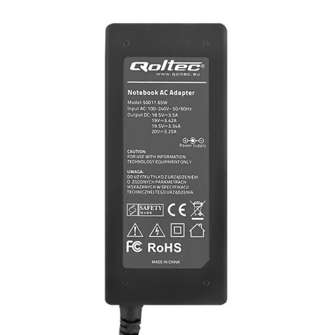 Zasilacz Qoltec 50011 do notebooka (18,5 V, 19 V, 19,5 V, 20 V; 3,25 A, 3,42 A, 3,5 A; 65W; 4.8 mm, 5.0 mm, 5.5 mm, 6.5 mm, 7.4 Zasilacz Qoltec 50011 do notebooka (18,5 V, 19 V, 19,5 V, 20 V; 3,25 A, 3,42 A, 3,5 A; 65W; 4.8 mm, 5.0 mm, 5.5 mm, 6.5 mm, 7.4