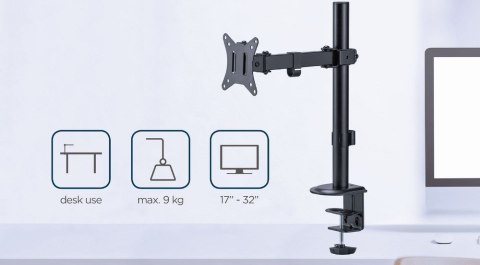 GEMBIRD BIURKOWE REGULOWANE RAMIĘ/UCHWYT NA MONITOR 17-32, VESA 100X100MM, DO 9 KG GEMBIRD BIURKOWE REGULOWANE RAMIĘ/UCHWYT NA MONITOR 17-32, VESA 100X100MM, DO 9 KG