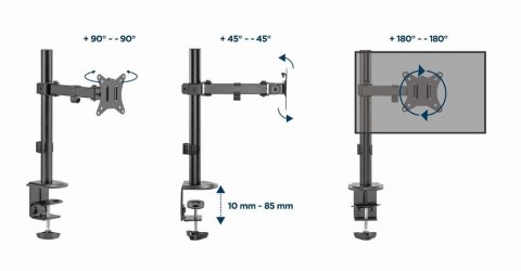 GEMBIRD BIURKOWE REGULOWANE RAMIĘ/UCHWYT NA MONITOR 17-32, VESA 100X100MM, DO 9 KG GEMBIRD BIURKOWE REGULOWANE RAMIĘ/UCHWYT NA MONITOR 17-32, VESA 100X100MM, DO 9 KG