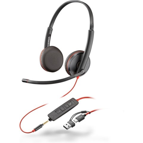 POLY Zestaw słuchawkowy Blackwire 3225 Stereo USB-C + wtyczka 3,5 mm + przejściówka USB-C/A POLY Zestaw słuchawkowy Blackwire 3225 Stereo USB-C + wtyczka 3,5 mm + przejściówka USB-C/A