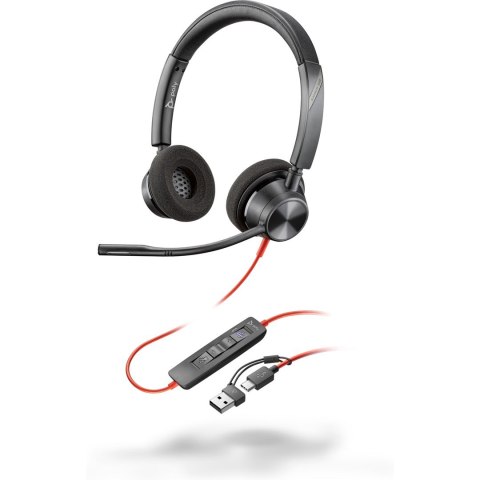 POLY Zestaw słuchawkowy Blackwire 3320 Stereo USB-C z certyfikatem Microsoft Teams + przejściówka USB-C/A POLY Zestaw słuchawkowy Blackwire 3320 Stereo USB-C z certyfikatem Microsoft Teams + przejściówka USB-C/A
