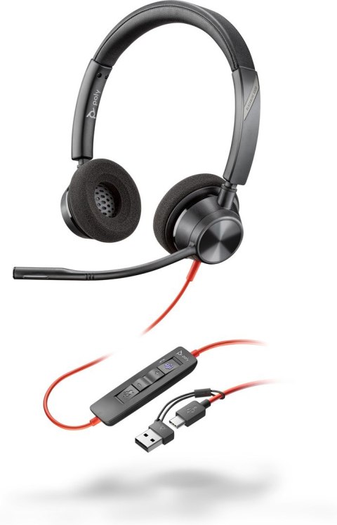 POLY Zestaw słuchawkowy Blackwire 3320 Stereo USB-C z certyfikatem Microsoft Teams + przejściówka USB-C/A POLY Zestaw słuchawkowy Blackwire 3320 Stereo USB-C z certyfikatem Microsoft Teams + przejściówka USB-C/A