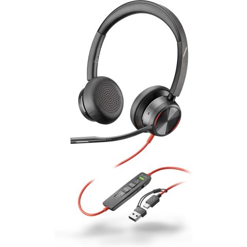 POLY Zestaw słuchawkowy Blackwire 8225 Stereo USB-C + przejściówka USB-C/A POLY Zestaw słuchawkowy Blackwire 8225 Stereo USB-C + przejściówka USB-C/A