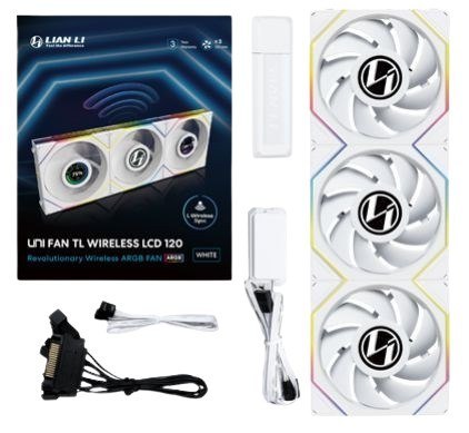 Wentylator Lian Li UNI FAN TL Wireless LCD Lüfter, ARGB, PWM, 3er-Pack inkl. Controller - 120 mm, biały Wentylator Lian Li UNI FAN TL Wireless LCD Lüfter, ARGB, PWM, 3er-Pack inkl. Controller - 120 mm, biały