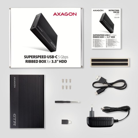 AXAGON EE35-GTR USB-C 3.2 Gen 1 - SATA 6G, Obudowa Zewnętrznego Dysku Twardego 3.5", Ryflowana - Czarna AXAGON EE35-GTR USB-C 3.2 Gen 1 - SATA 6G, Obudowa Zewnętrznego Dysku Twardego 3.5", Ryflowana - Czarna