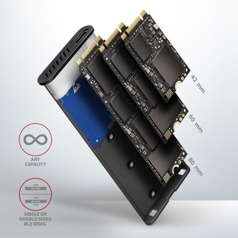 AXAGON EEM2-SG2 RAW BOX Etui zewnętrzne na dyski SSD M.2 USB-C 3.2 Gen 2 - srebrny AXAGON EEM2-SG2 RAW BOX Etui zewnętrzne na dyski SSD M.2 USB-C 3.2 Gen 2 - srebrny