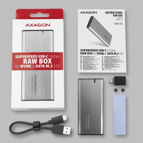 AXAGON EEM2-SG2 RAW BOX Etui zewnętrzne na dyski SSD M.2 USB-C 3.2 Gen 2 - srebrny AXAGON EEM2-SG2 RAW BOX Etui zewnętrzne na dyski SSD M.2 USB-C 3.2 Gen 2 - srebrny