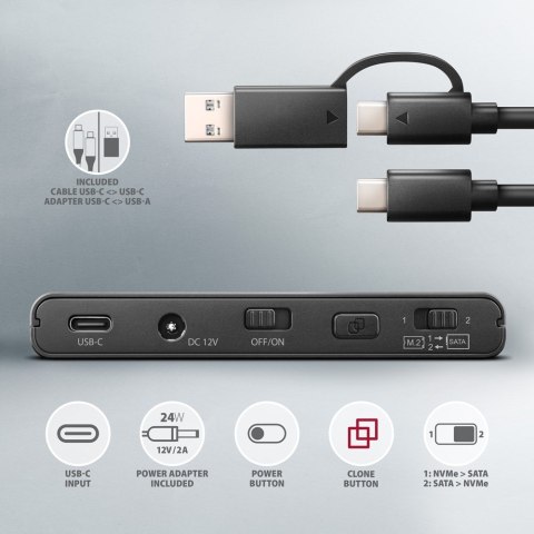Axagon ADSA-CC USB-C 10Gbps - NVMe M.2 SSD & SATA 2.5/3.5 SSD/HDD CLONE MASTER 2 - Digital/Daten - NVMe USB 3.2 Gen 2 (3.1 Gen 2 Axagon ADSA-CC USB-C 10Gbps - NVMe M.2 SSD & SATA 2.5/3.5 SSD/HDD CLONE MASTER 2 - Digital/Daten - NVMe USB 3.2 Gen 2 (3.1 Gen 2