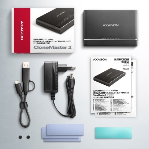 Axagon ADSA-CC USB-C 10Gbps - NVMe M.2 SSD & SATA 2.5/3.5 SSD/HDD CLONE MASTER 2 - Digital/Daten - NVMe USB 3.2 Gen 2 (3.1 Gen 2 Axagon ADSA-CC USB-C 10Gbps - NVMe M.2 SSD & SATA 2.5/3.5 SSD/HDD CLONE MASTER 2 - Digital/Daten - NVMe USB 3.2 Gen 2 (3.1 Gen 2