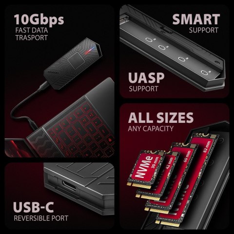 Obudowa SSD M.2 AXAGON EEM2-GAM, USB-C 10Gbps - NVMe & SATA SSD GAME M.2 box, bez skrótów Obudowa SSD M.2 AXAGON EEM2-GAM, USB-C 10Gbps - NVMe & SATA SSD GAME M.2 box, bez skrótów