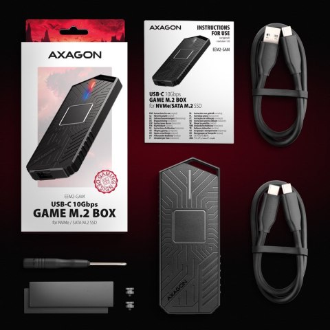 Obudowa SSD M.2 AXAGON EEM2-GAM, USB-C 10Gbps - NVMe & SATA SSD GAME M.2 box, bez skrótów Obudowa SSD M.2 AXAGON EEM2-GAM, USB-C 10Gbps - NVMe & SATA SSD GAME M.2 box, bez skrótów