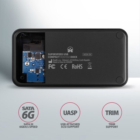 Axagon ADSA-SN stacja dokująca do dysków twardych USB 3.2 Gen 1 (3.1 Gen 1) Type-A Czarny Axagon ADSA-SN stacja dokująca do dysków twardych USB 3.2 Gen 1 (3.1 Gen 1) Type-A Czarny