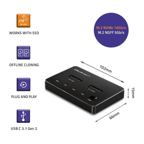 QOLTEC STACJA DOKUJĄCA DYSKÓW SSD M.2 | NVME | SATA | USB-C | DUAL 2 X 2TB QOLTEC STACJA DOKUJĄCA DYSKÓW SSD M.2 | NVME | SATA | USB-C | DUAL 2 X 2TB