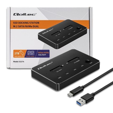 QOLTEC STACJA DOKUJĄCA DYSKÓW SSD M.2 | NVME | SATA | USB-C | DUAL 2 X 2TB QOLTEC STACJA DOKUJĄCA DYSKÓW SSD M.2 | NVME | SATA | USB-C | DUAL 2 X 2TB