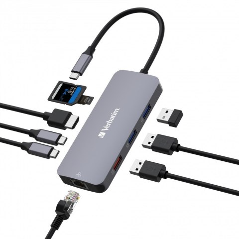 Verbatim CMH-09 USB Type-C 10000 Mbit/s Srebrny Verbatim CMH-09 USB Type-C 10000 Mbit/s Srebrny