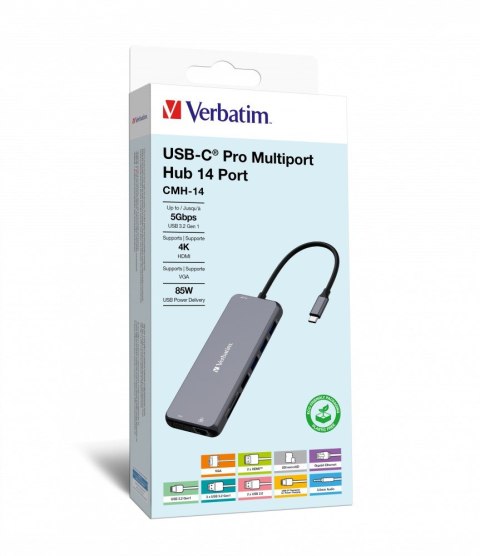 Verbatim CMH-14 USB Type-C 5000 Mbit/s Srebrny Verbatim CMH-14 USB Type-C 5000 Mbit/s Srebrny