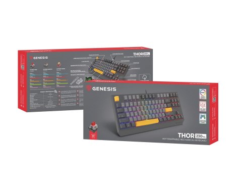GENESIS Thor 230 TKL klawiatura Gaming USB + RF Wireless + Bluetooth QWERTY Czarny, Szary, Pomarańczowy GENESIS Thor 230 TKL klawiatura Gaming USB + RF Wireless + Bluetooth QWERTY Czarny, Szary, Pomarańczowy