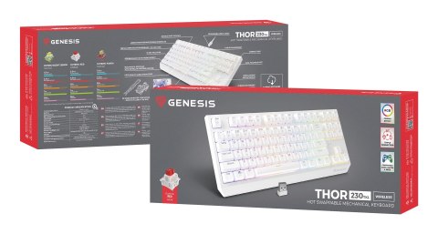 GENESIS Thor 230 TKL klawiatura Gaming USB + RF Wireless + Bluetooth QWERTY US English Biały GENESIS Thor 230 TKL klawiatura Gaming USB + RF Wireless + Bluetooth QWERTY US English Biały