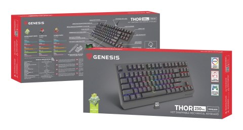 GENESIS Thor 230 TKL klawiatura Gaming USB + RF Wireless + Bluetooth QWERTY US English Czarny GENESIS Thor 230 TKL klawiatura Gaming USB + RF Wireless + Bluetooth QWERTY US English Czarny