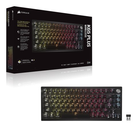 Bezprzewodowa klawiatura do gier TKL Corsair K65 Plus, TKL (75%), Corsair MLX Fusion -, ISO (DE) Bezprzewodowa klawiatura do gier TKL Corsair K65 Plus, TKL (75%), Corsair MLX Fusion -, ISO (DE)