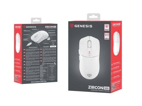 GENESIS Zircon 500 myszka Gaming Po prawej stronie RF Wireless + Bluetooth + USB Type-C Optyczny 10000 DPI GENESIS Zircon 500 myszka Gaming Po prawej stronie RF Wireless + Bluetooth + USB Type-C Optyczny 10000 DPI