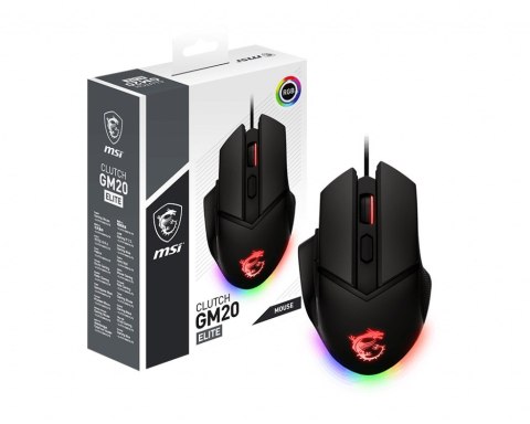 Mysz optyczna klasy gamingowej MSI CLUTCHGM20 ELITE Gaming USB RGB Regulowana do 6400 DPI Laptop stacjonarny Mysz optyczna klasy gamingowej MSI CLUTCHGM20 ELITE Gaming USB RGB Regulowana do 6400 DPI Laptop stacjonarny