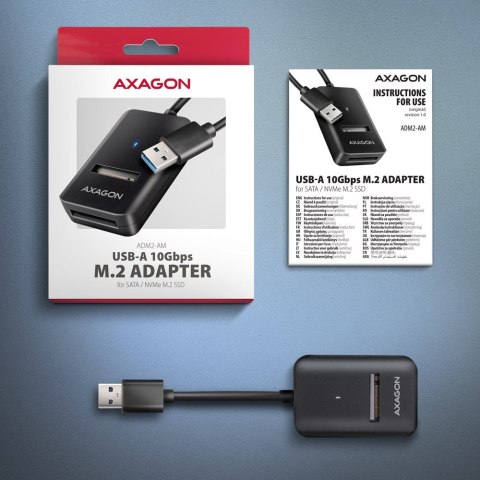 Axagon ADM2-AM USB-A 10Gbps - M.2 NVMe & SATA SSD adaptér, kabelis USB-A 10cm Obudowa SSD Czarny Axagon ADM2-AM USB-A 10Gbps - M.2 NVMe & SATA SSD adaptér, kabelis USB-A 10cm Obudowa SSD Czarny