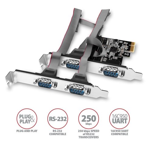 Axagon PCEA-PSN PCIe- mit 4x Seriell-Ports - ASIX AX99100 Chipsatz adapter Wewnętrzny RS-232 Axagon PCEA-PSN PCIe- mit 4x Seriell-Ports - ASIX AX99100 Chipsatz adapter Wewnętrzny RS-232