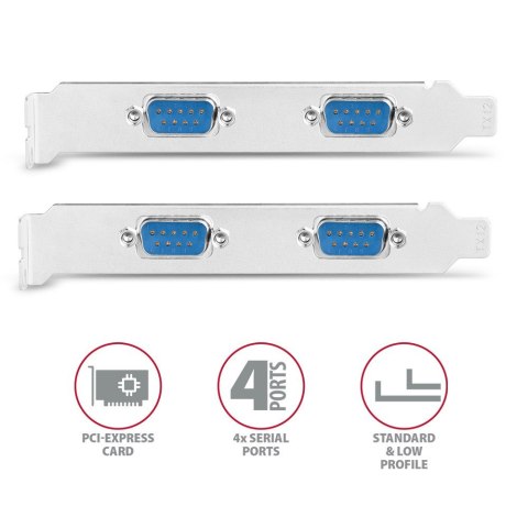 Axagon PCEA-PSN PCIe- mit 4x Seriell-Ports - ASIX AX99100 Chipsatz adapter Wewnętrzny RS-232 Axagon PCEA-PSN PCIe- mit 4x Seriell-Ports - ASIX AX99100 Chipsatz adapter Wewnętrzny RS-232