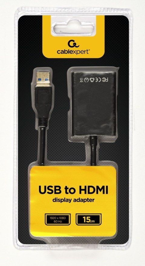 Adapter GEMBIRD A-USB3-HDMI-02 (USB 3.0 M - HDMI F; 0,15m; kolor czarny) Adapter GEMBIRD A-USB3-HDMI-02 (USB 3.0 M - HDMI F; 0,15m; kolor czarny)