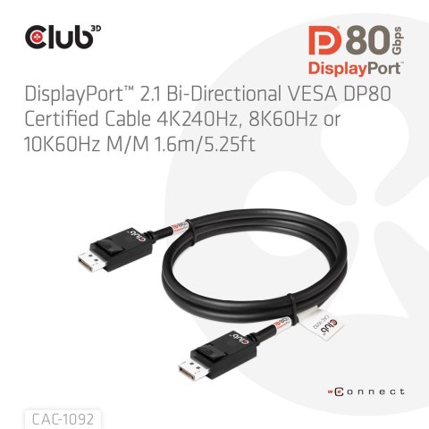 CLUB3D CAC-1092 kabel DisplayPort 1,6 m Czarny CLUB3D CAC-1092 kabel DisplayPort 1,6 m Czarny