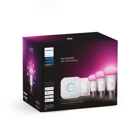 Philips Hue White and color ambiance Zestaw startowy: 3 inteligentne żarówki E27 (1100) + regulator przyciemniania Hue Dimmer sw Philips Hue White and color ambiance Zestaw startowy: 3 inteligentne żarówki E27 (1100) + regulator przyciemniania Hue Dimmer sw