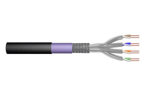 Digitus Kabel instalacyjny zewnętrzny suchy kat.7, S/FTP, AWG 23/1, PE, 100m, czarny, szpula Digitus Kabel instalacyjny zewnętrzny suchy kat.7, S/FTP, AWG 23/1, PE, 100m, czarny, szpula
