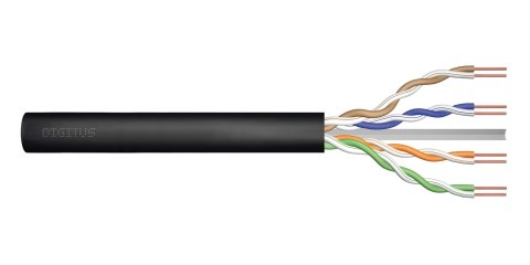 Kabel instalacyjny zewnętrzny żelowany DIGITUS kat.6, U/UTP, AWG 23/1, PE, 305m, czarny, szpula Kabel instalacyjny zewnętrzny żelowany DIGITUS kat.6, U/UTP, AWG 23/1, PE, 305m, czarny, szpula